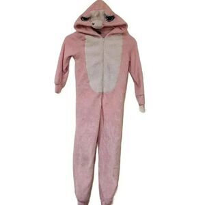 𝅺Jelli Fish Girl's Pink/White Polyester Unicorn Zip Front One Piece Pajamas EUC